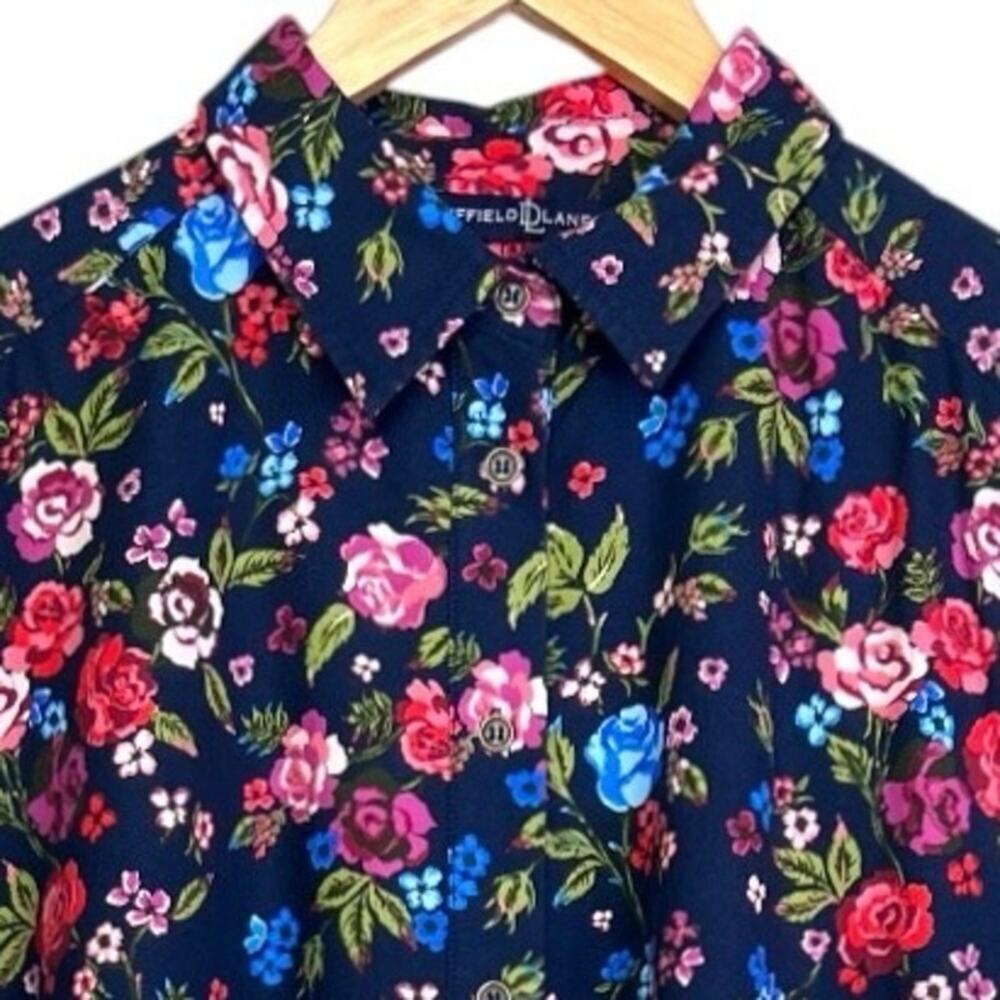 Duffield Lane Iris Shirt Dress Ruffle Hem in Navy Blue 100% Cotton Women's Large - Picture 4 of 16